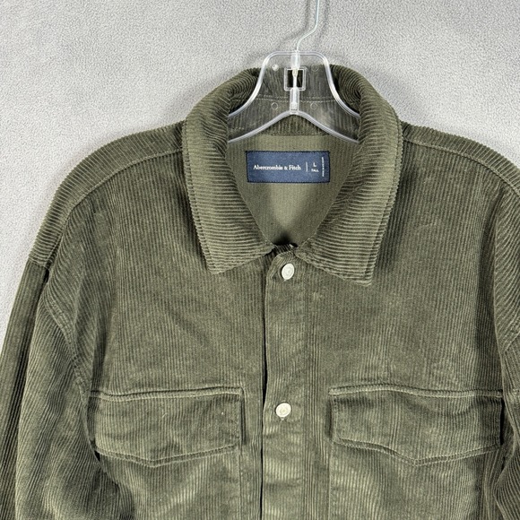 Abercrombie & Fitch Corduroy Shirt Men L Tall Green Cotton Shacket Vintage - Picture 2 of 12